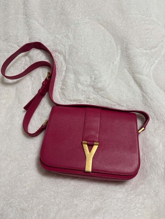 Yves Saint Laurent Handbags - Yves Saint Laurent Fuchsia Pink Leather Crossbody with Gold Y